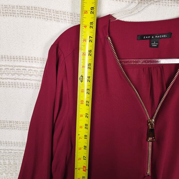 Zac & Rachel Maroon Long Sleeve Zip Front Blouse Top Size L NEW - Picture 4 of 8